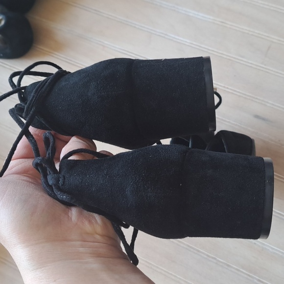 Kenneth Cole New York Tonniane Black Suede Wrap Around Ankle Lace Up Block Heel - Picture 5 of 12